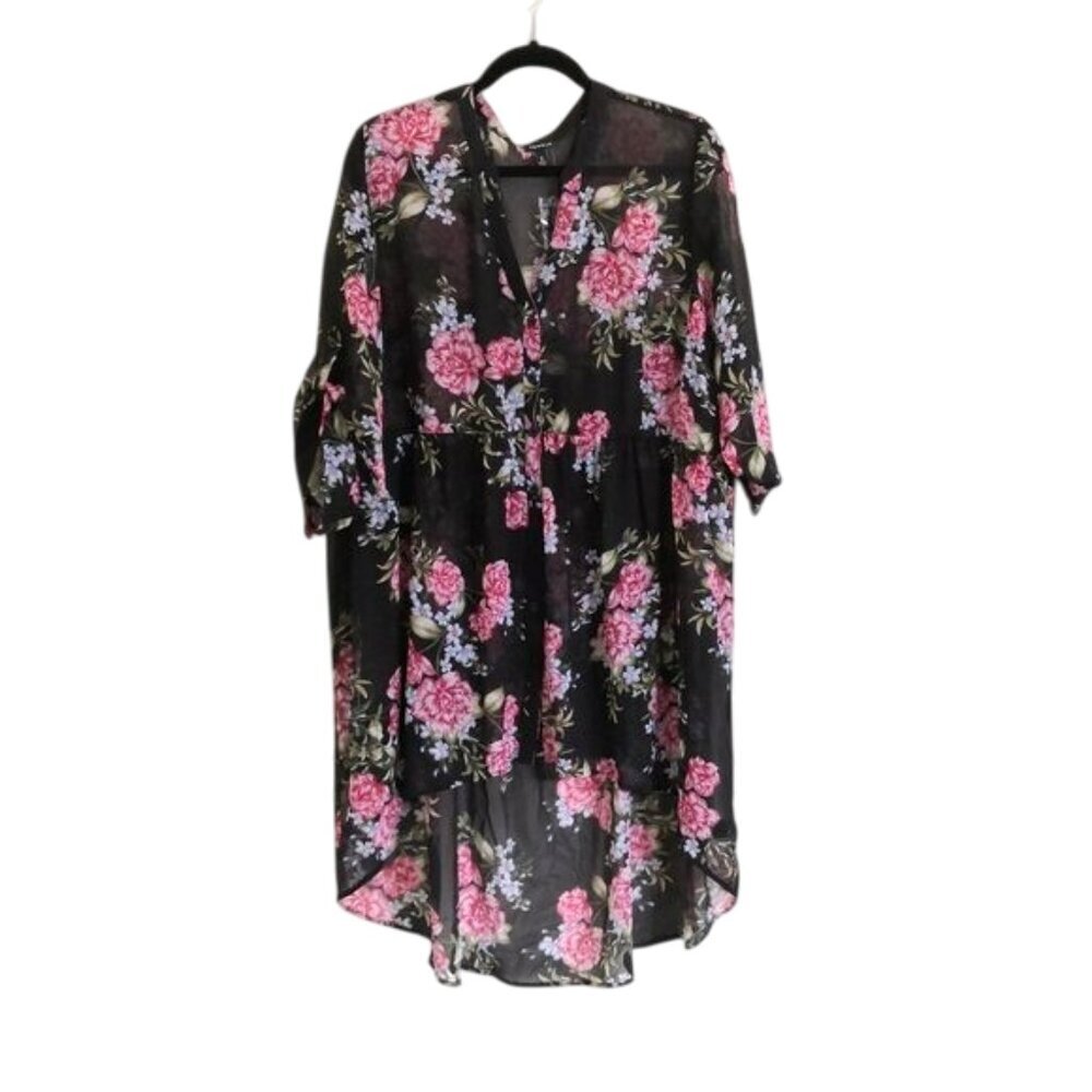 Torrid‎ Sheer Floral Roll Tab Hi-Lo Tunic Size 3 (=3X)